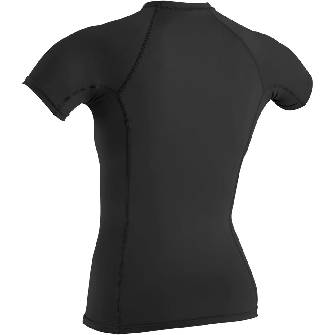 O'Neill Women's Basic Skins Short Sleeve Rash Guard - Black/ Blue logo