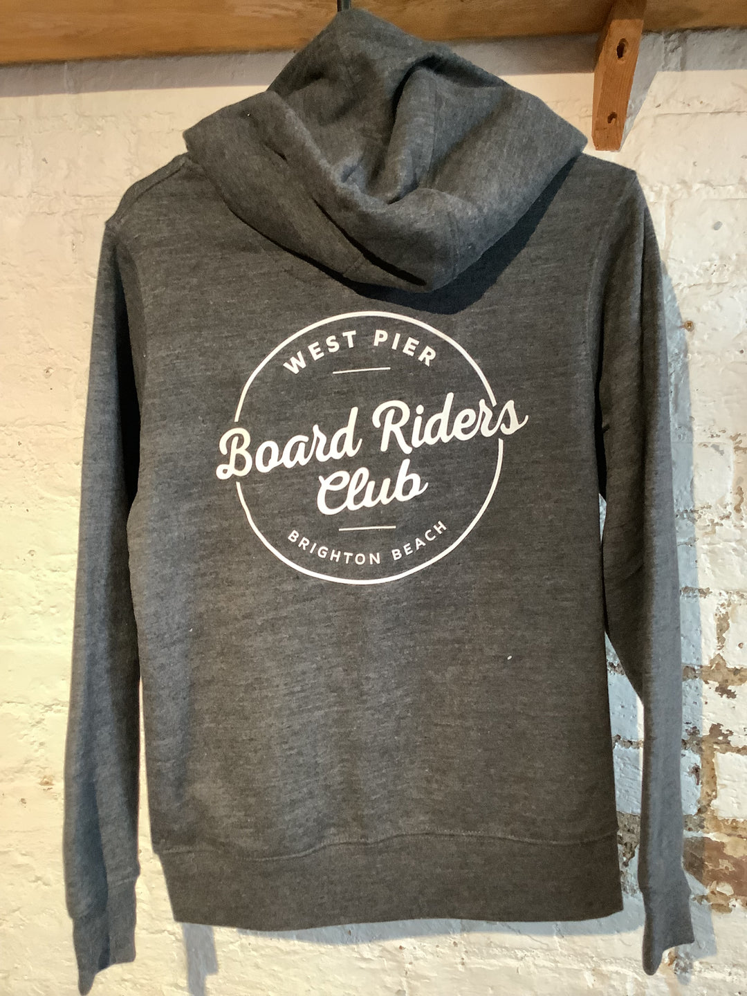 West Pier Zip Hoodie - ‘West Pier - Boardriders Club’ Circular Logo - Black Melange