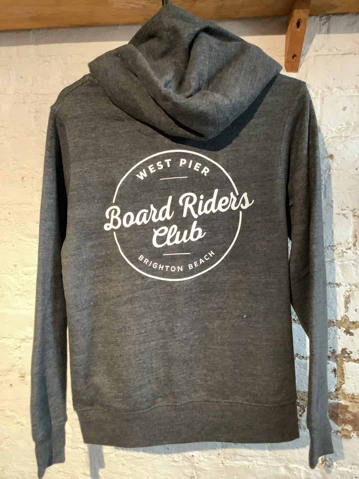 West Pier Zip Hoodie - ‘West Pier - Boardriders Club’ Circular Logo - Black Melange