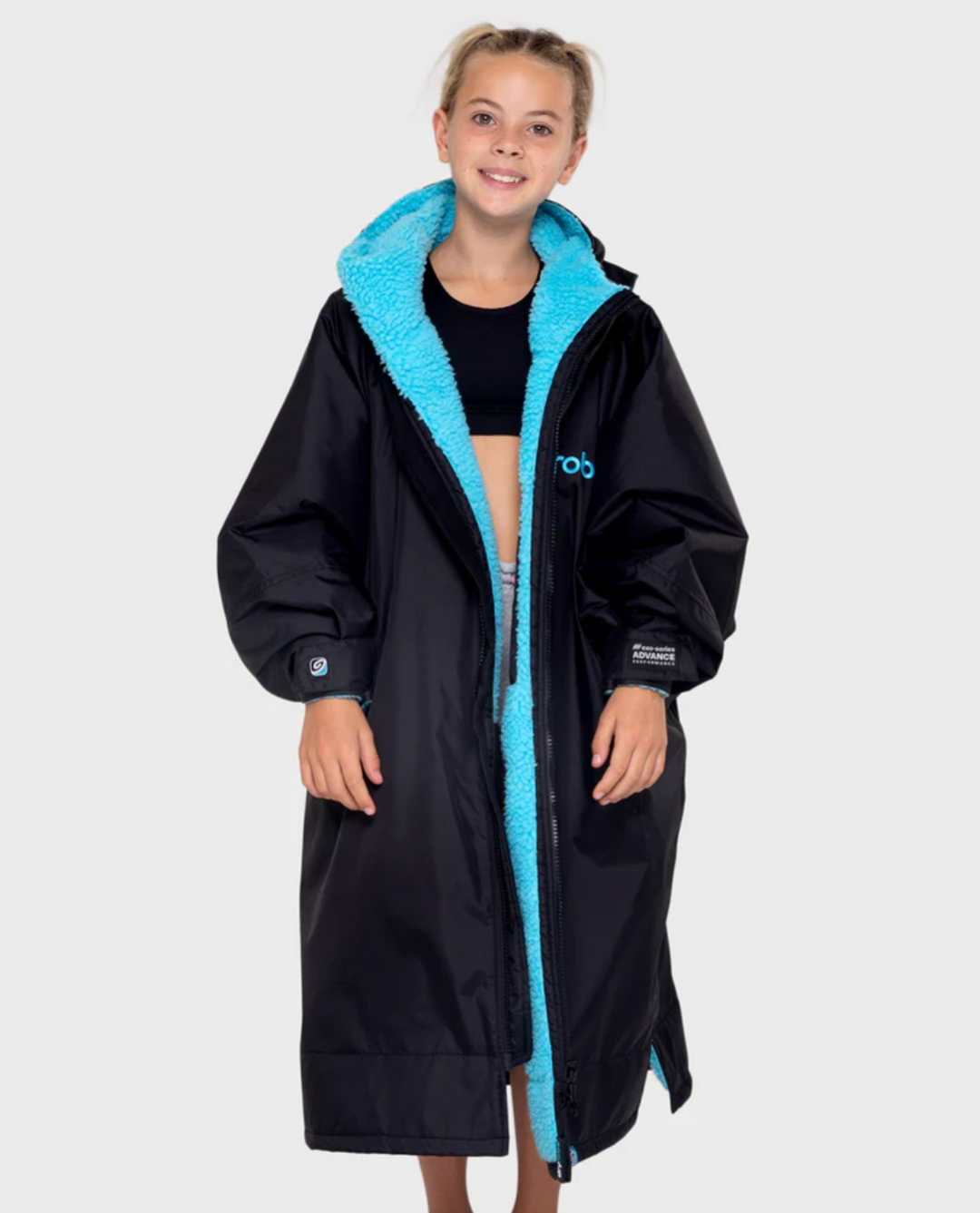 Dryrobe Kids Long Sleeve Changing Robe - Black/ Blue