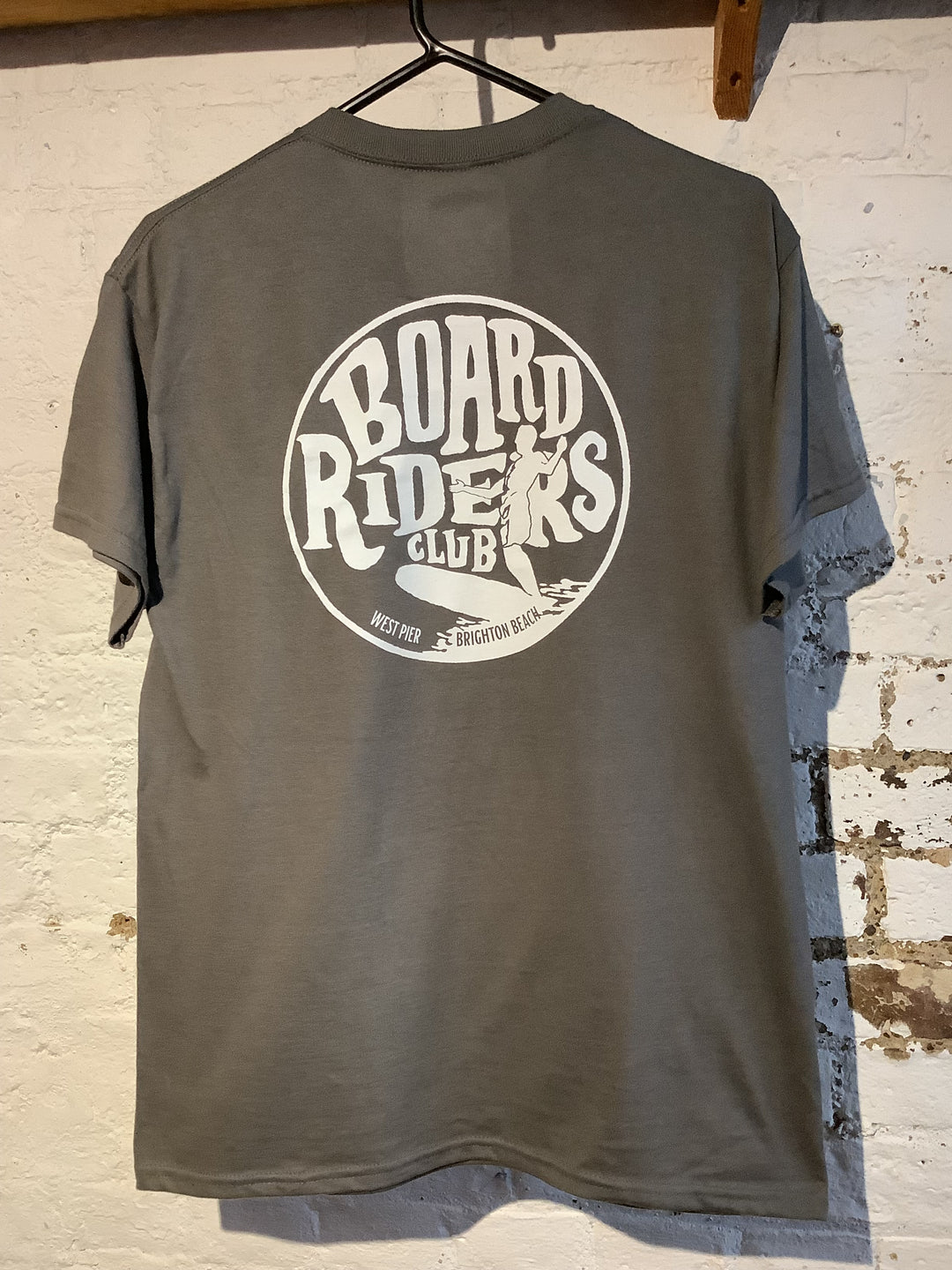 West Pier T-shirt - ‘Board Riders Club’ Surfer Logo - Charcoal