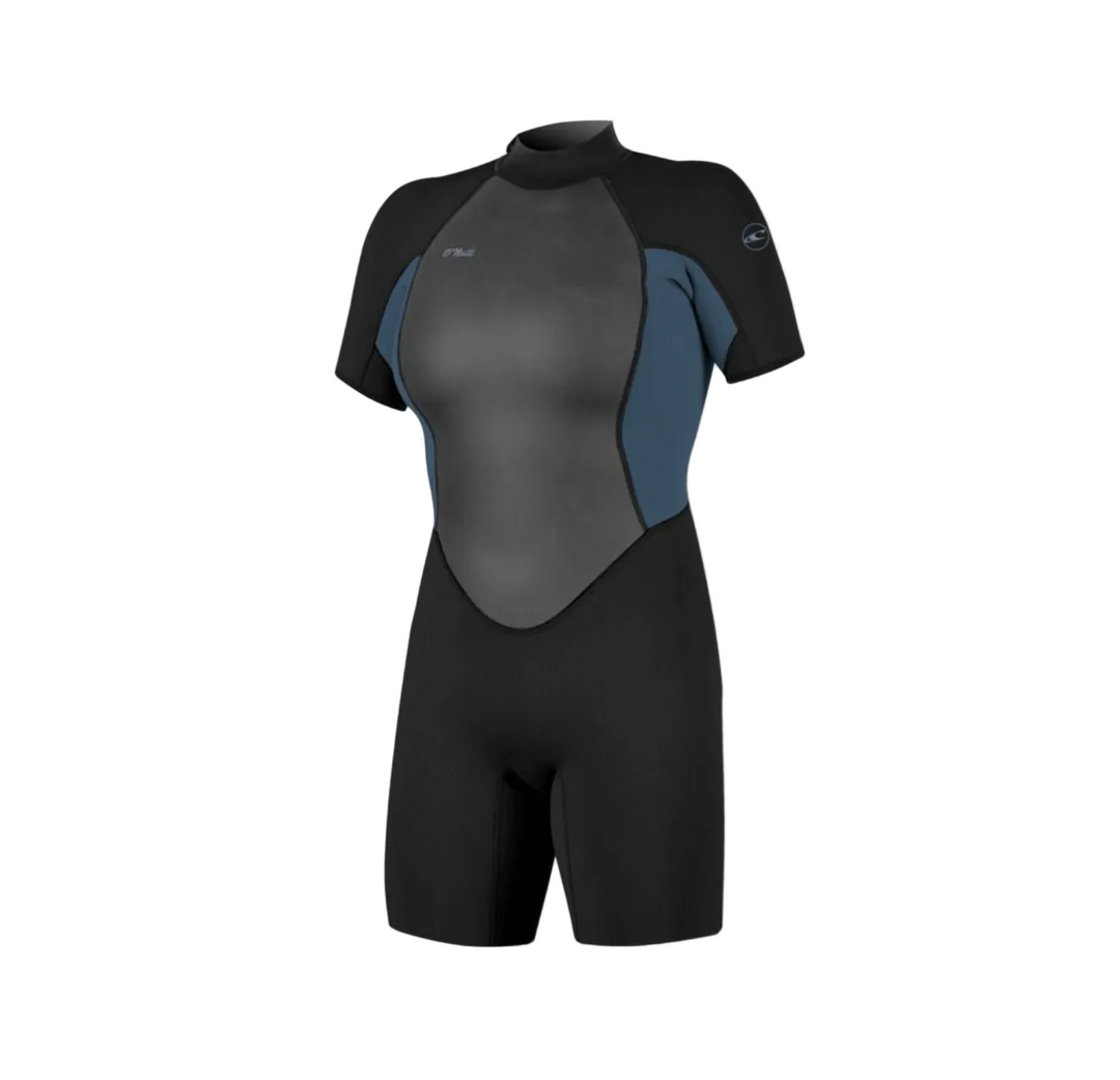 O'Neill Womens 2mm Reactor Back Zip Shorty Spring Wetsuit - Black/Copenblue
