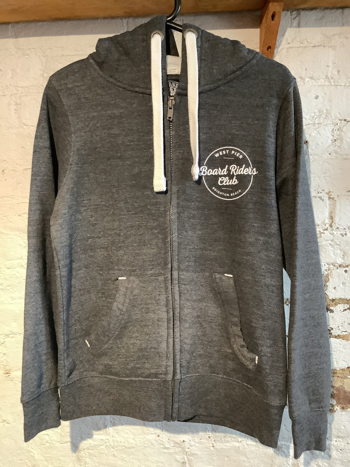 West Pier Zip Hoodie - ‘West Pier - Boardriders Club’ Circular Logo - Black Melange