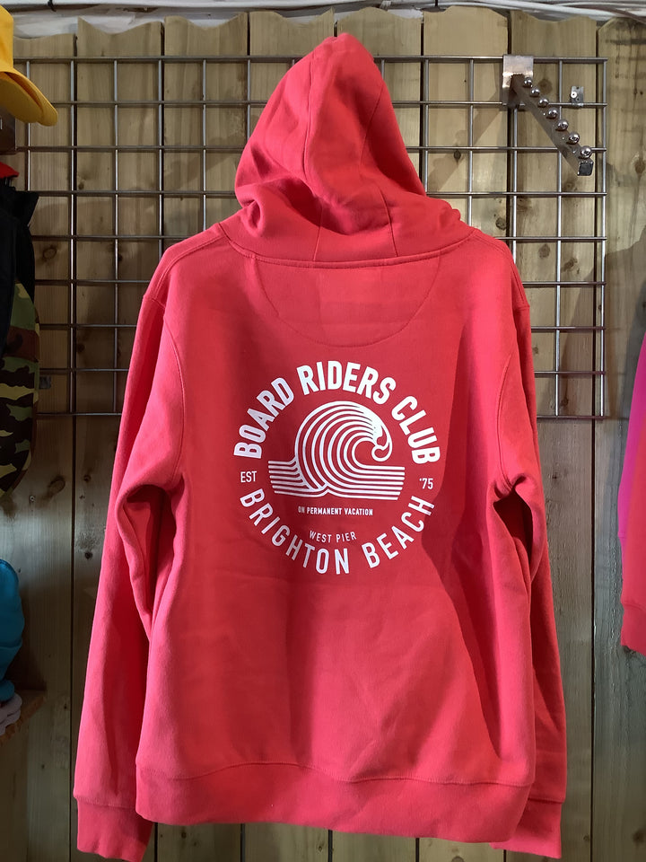 West Pier Hoodie - ‘Board Riders Club’ Wave Logo - Dusty Red