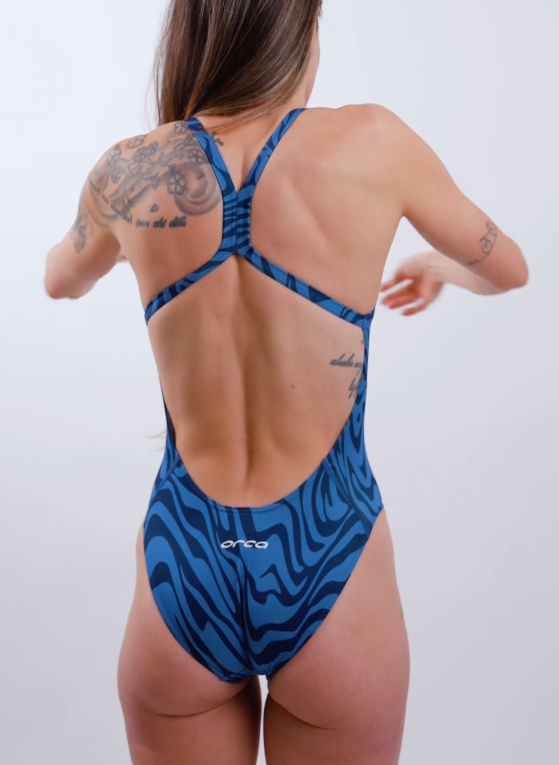 Orca Core One Piece Thin Strap Women Swimsuit - Deep Blue Blue Sky
