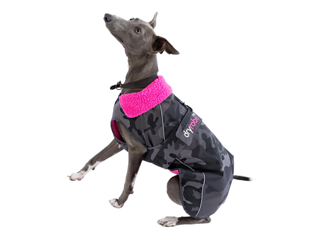 Dryrobe Dog/Pet Jacket - Black Camouflage/Pink