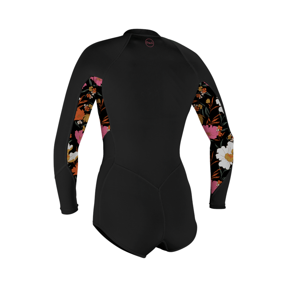 O'Neill Bahia 2/1mm Women's Front Zip Long Sleeve Shorty Wetsuit - Black/ Floral - 5363