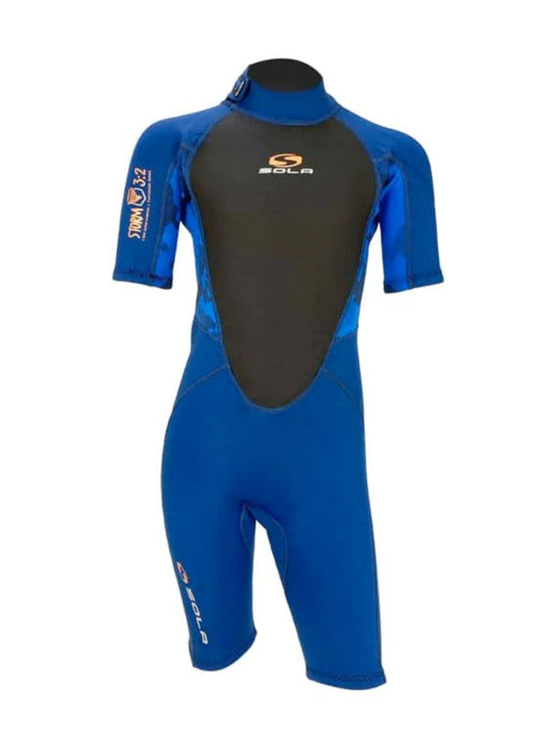 Sola Storm Kids 3/2mm Shorty Wetsuit - Blue/Camo- A1723