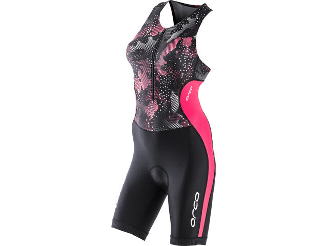 Orca Women's Core Triathlon Race Suit - Black/ Pink with Pink and White Design