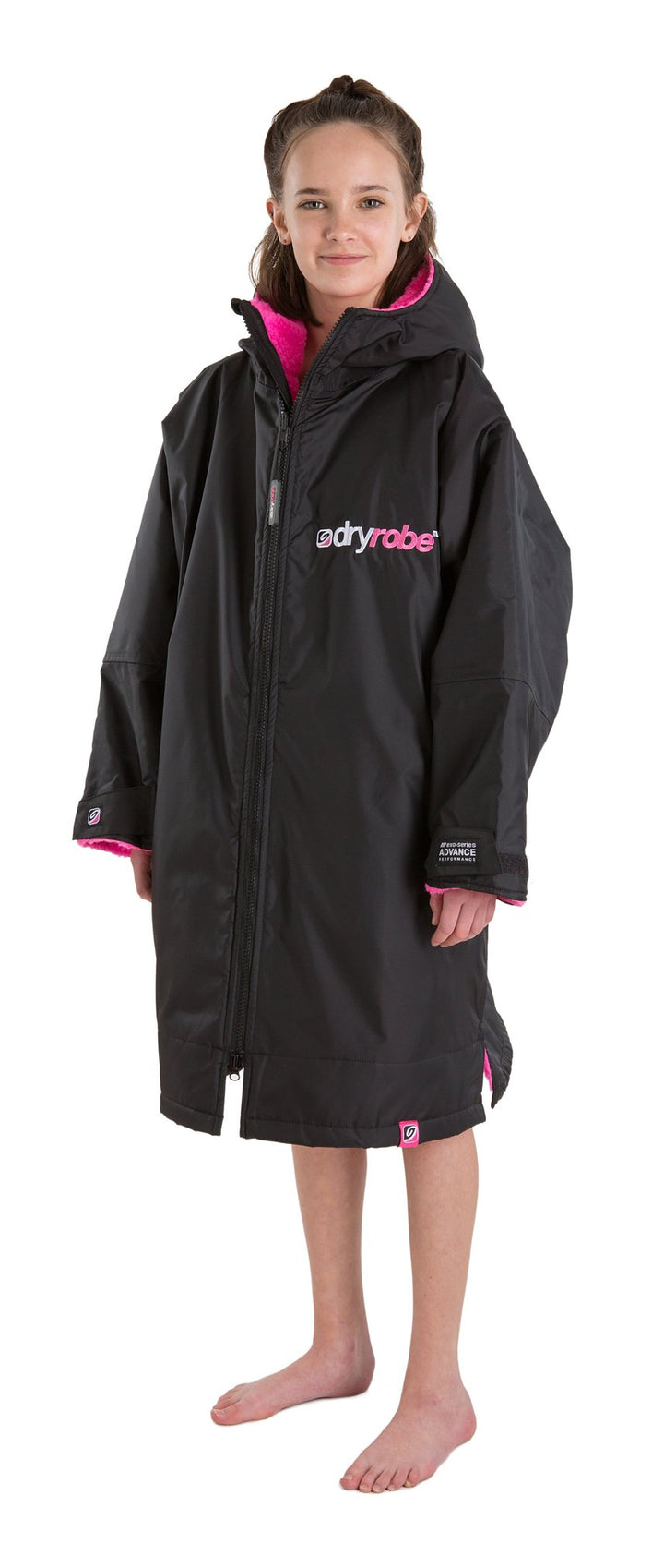 Kids Dryrobe Long Sleeve Changing Robe - Black/ Pink