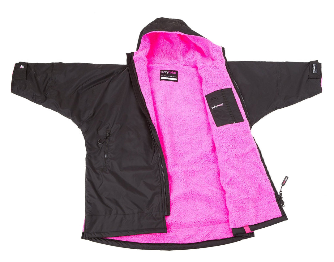 Kids Dryrobe Long Sleeve Changing Robe - Black/ Pink