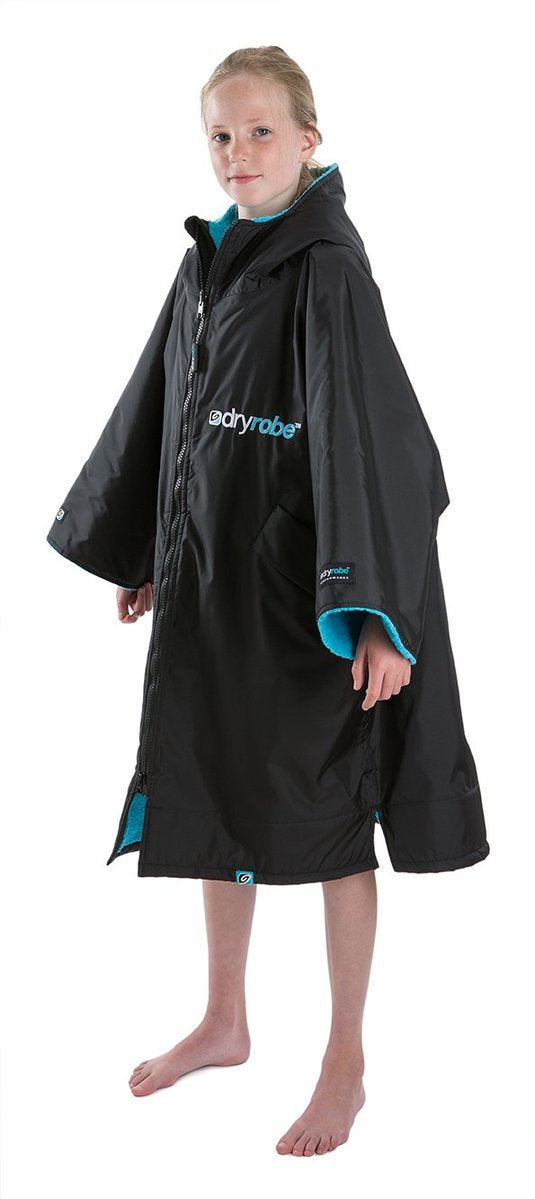 Kids Dryrobe Short Sleeve Changing Robe - Black/ Blue