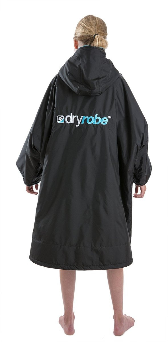 Kids Dryrobe Short Sleeve Changing Robe - Black/ Blue